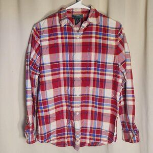 Lauren Ralph Lauren Silk Plaid Button Up Shirt With Pocket Logo